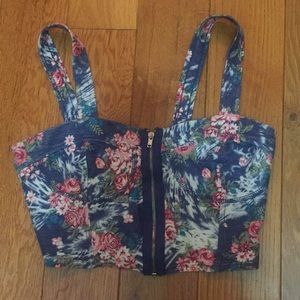 Floral zip up crop top